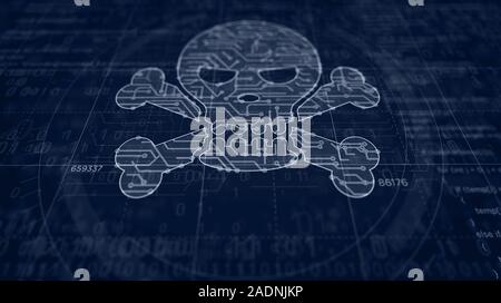 La cybercriminalité avec tête de projet Création d'un symbole. Concept abstrait de darknet, la sécurité internet, cyber-attaque, vol, virus et piratage 3d illustration. D Banque D'Images