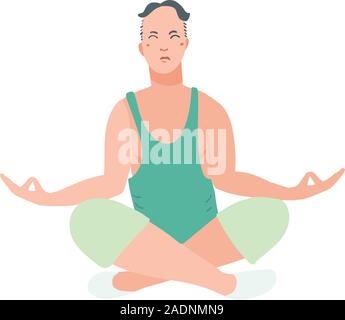 Les jeunes beaux hommes effectuant l'exercice de yoga. Personnage masculin assis dans la posture du lotus, à la méditation La méditation vipassana. Fille avec jambes croisées isolés. Télévision couleur vector illustration Illustration de Vecteur