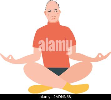 Les jeunes hommes joli exercice yoga. Personnage masculin assis dans la posture du lotus, à la méditation La méditation vipassana. Fille avec jambes croisées isolés. Télévision couleur vector illustration Illustration de Vecteur