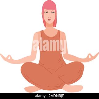 Young Pretty woman performing yoga exercice. Personnage féminin assis dans la posture du lotus, à la méditation La méditation vipassana. Fille avec jambes croisées isolés. Télévision couleur vector illustration Illustration de Vecteur