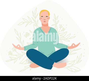 Les jeunes beaux hommes effectuant l'exercice de yoga. Personnage masculin assis dans la posture du lotus, à la méditation La méditation vipassana. Les jambes croisées les hommes isolés. Télévision couleur vector illustration Illustration de Vecteur