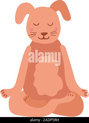 Cartoon Dog performing yoga exercice. Caractère de dessin assis en posture du lotus et la méditation vipassana meditation isolés. Pour les enfants et le dépistage d'impression. Télévision couleur vector illustration Illustration de Vecteur