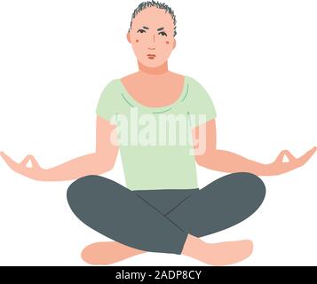 Les jeunes beaux hommes effectuant l'exercice de yoga. Personnage masculin assis dans la posture du lotus, à la méditation La méditation vipassana. Fille avec jambes croisées isolés. Télévision couleur vector illustration Illustration de Vecteur