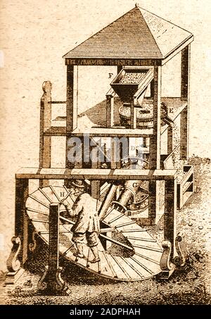 Au début les inventions - un étrange homme powered grain mill 1780 - Conçu pour les petits agriculteurs qui n'avaient pas d'animaux d'utiliser un tapis roulant powered moulin. Banque D'Images