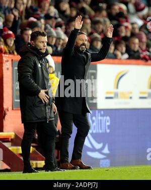 Manager d'Aberdeen, Derek McInnes regarde sur contre Rangers pendant la Scottish Premiership match à Pittodrie Stadium, Aberdeen. Banque D'Images