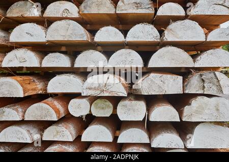 Les planches de bois, bois, bois, bois d'industrie. Bar bâtiment d'un arbre et d'un conseil de chant en piles. Banque D'Images