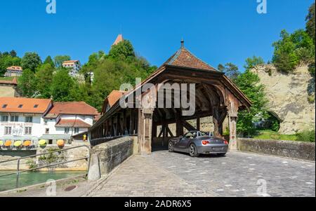 Suisse, Fribourg, Sarine, Pont de pont couvert de Berne Banque D'Images