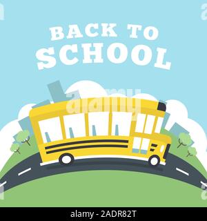 School bus fonctionnant à l'école, le retour à l'école concept. Illustration de Vecteur