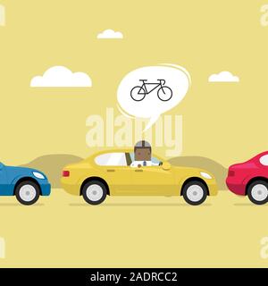 African businessman sur la route avec embouteillage, pensé à travailler mieux en vélo. Illustration de Vecteur