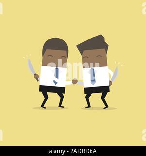 African businessman handshaking rivaux avec des armes derrière. Illustration de Vecteur