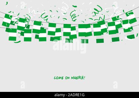 Nigéria garland flag de confettis sur fond gris, accrocher des banderoles pour le Nigeria fête modèles de bannière. Illustration de Vecteur