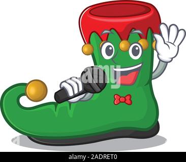 Cartoon chaussures elf chant tout en maintenant un microphone Illustration de Vecteur