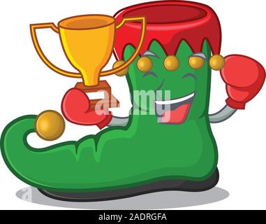 Boxe super cool elf gagnant chaussures dans Mascot cartoon style Illustration de Vecteur