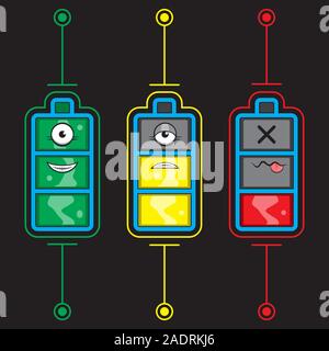 Ensemble d'icônes de charge sur la batterie de caractères isolés noir arrière-plan. Image vectorielle. Illustration de Vecteur