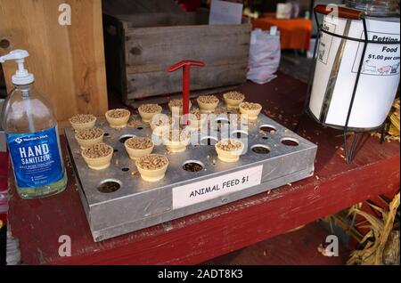 Glastonbury, CT USA. Oct 2019. L'alimentation et de désinfection des mains fonctionnant à Virginia zoo pour enfants. Banque D'Images