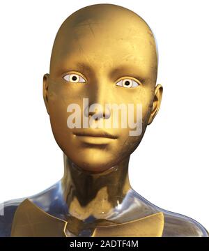 Golden utilisé Android métallique Femme Intelligence Artificielle futuriste 3D Illustration Banque D'Images