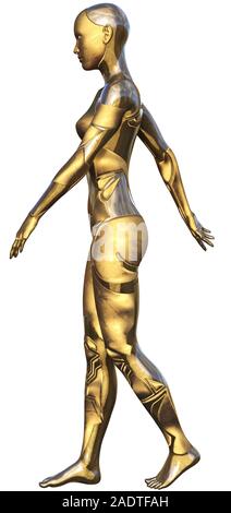 Golden utilisé Android métallique Femme Intelligence Artificielle futuriste 3D Illustration Banque D'Images