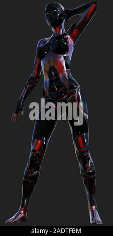 Rouge et noir femelle Android ultra moderne l'Intelligence Artificielle 3D Illustration Banque D'Images