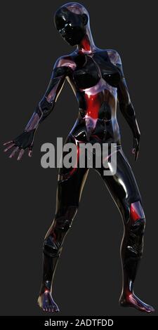 Rouge et noir femelle Android ultra moderne l'Intelligence Artificielle 3D Illustration Banque D'Images