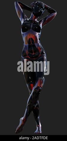 Rouge et noir femelle Android ultra moderne l'Intelligence Artificielle 3D Illustration Banque D'Images
