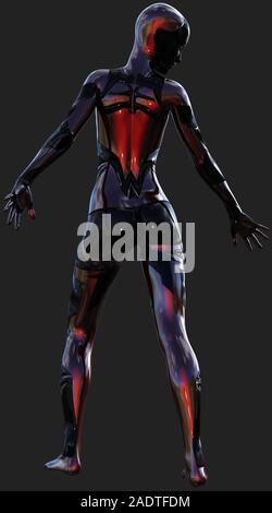 Rouge et noir femelle Android ultra moderne l'Intelligence Artificielle 3D Illustration Banque D'Images