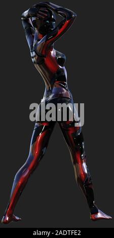 Rouge et noir femelle Android ultra moderne l'Intelligence Artificielle 3D Illustration Banque D'Images