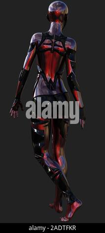 Rouge et noir femelle Android ultra moderne l'Intelligence Artificielle 3D Illustration Banque D'Images