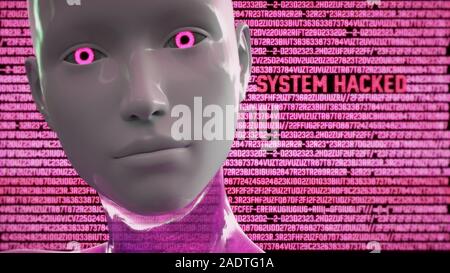 Illustration 3D d'un robot humanoïde appelé communément l'intelligence artificielle des données Hacking Android Banque D'Images