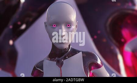 Illustration 3D d'un robot humanoïde appelé communément femelle Android Android IA Intelligence Artificielle Banque D'Images