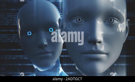 Illustration 3D d'un robot humanoïde appelé communément Ia Intelligence Artificielle femelle Android Banque D'Images