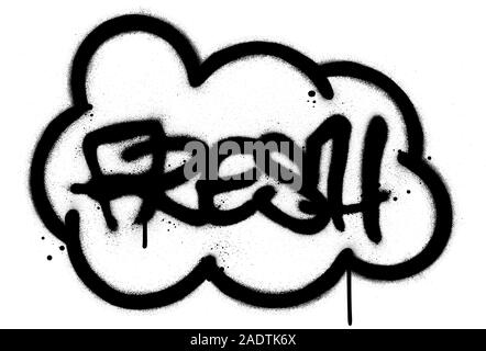 Frais graffiti mot dans un nuage pulvérisé en noir sur fond blanc Illustration de Vecteur