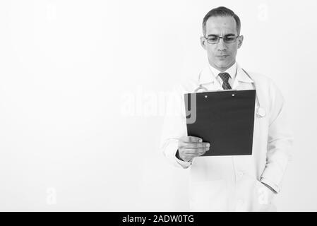 Homme mature médecin persan en noir et blanc Banque D'Images