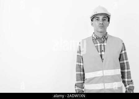 Persan mature man construction worker en noir et blanc Banque D'Images