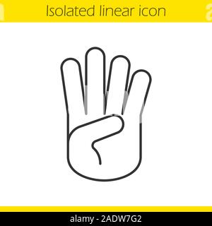 Geste de la main à quatre doigts icône linéaire. Fine ligne illustration. Symbole de contour. Dessin vectoriel aperçu isolés Illustration de Vecteur