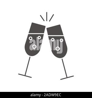 Toasting champagne verres icône glyphe. Cheers silhouette symbole. L'espace négatif. Vector illustration isolé Illustration de Vecteur