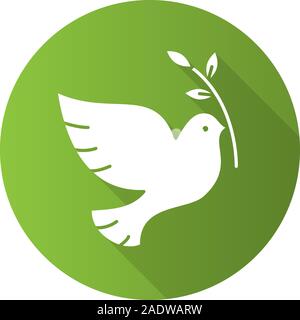 Colombe avec branche d'olivier. Modèle plat, ombre portée de l'icône. Signe de la Journée de la paix. Symbole silhouette vecteur Illustration de Vecteur