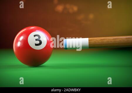 Close-up de boule de billard, snooker visent la boule de choc, rendu 3d. Banque D'Images