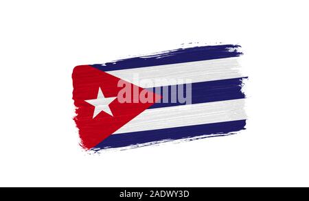 Peint pinceau drapeau de Cuba isolé sur fond blanc Banque D'Images