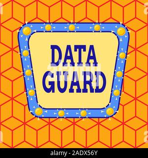 Main conceptuel écrit montrant Data Guard. Sens Concept analysisage pour survivre des bases de catastrophes naturelles et de corruption de données en forme irrégulière asymétrique Banque D'Images