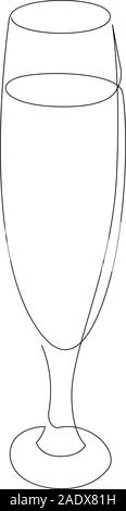 Dessin d'une ligne continue avec verre cocktail, vin ou champagne. Vector illustration Illustration de Vecteur