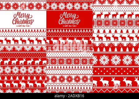 Joyeux Noël jeu de stripe. transparente Inscription sur lettrage carte d'ornement. Winter Nordic sweater la texture. Illustration cerf Silhouette Illustration de Vecteur
