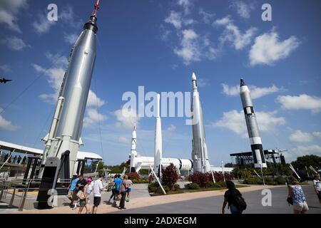 Le rocket garden au centre spatial Kennedy en Floride usa Banque D'Images