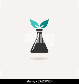 Fiole conique avec plante. Icône avec ombre sur un fond beige. Télévision chimie vector illustration Illustration de Vecteur