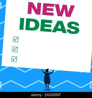 Texte de l'écriture l'écriture de nouvelles idées. Photo conceptuelle quelque chose d'original ou frais et plus efficace l'innovation est l'homme en vue de dos sous d'énormes anticiper Banque D'Images