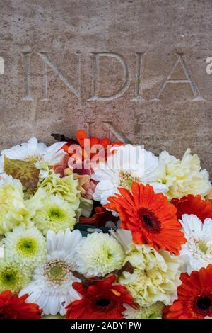 Inscription sur les forces indiennes au Mémorial de la Porte de Menin, Ypres Banque D'Images