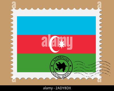 Timbre postal avec drapeau Azerbaïdjan Vector illustration EPS 10. Illustration de Vecteur