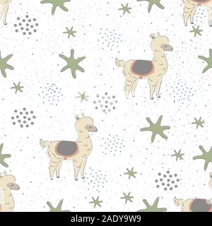 Modèle sans couture avec Mignon mignon lamas à fond. Style scandinave. Illustration de Vecteur
