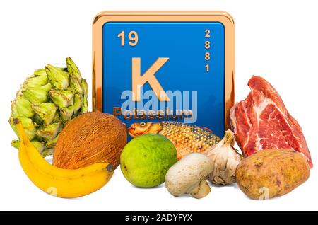 Plus d'aliments en potassium, rendu 3D isolé sur fond blanc Banque D'Images