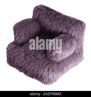 Violet magnifique fauteuil moelleux faits de laine sur fond isolé. Le rendu 3D Banque D'Images