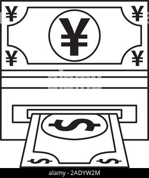 Projets de dollar et yen argent icônes Illustration de Vecteur